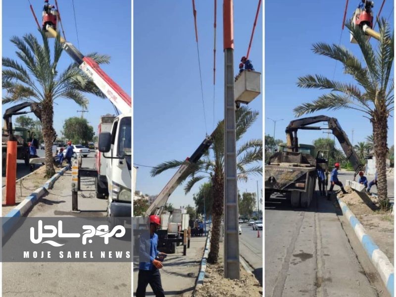 اصلاح شبکه برق بلوار جمهوری اسلامی بندرعباس با مشارکت برق ناحیه یک 