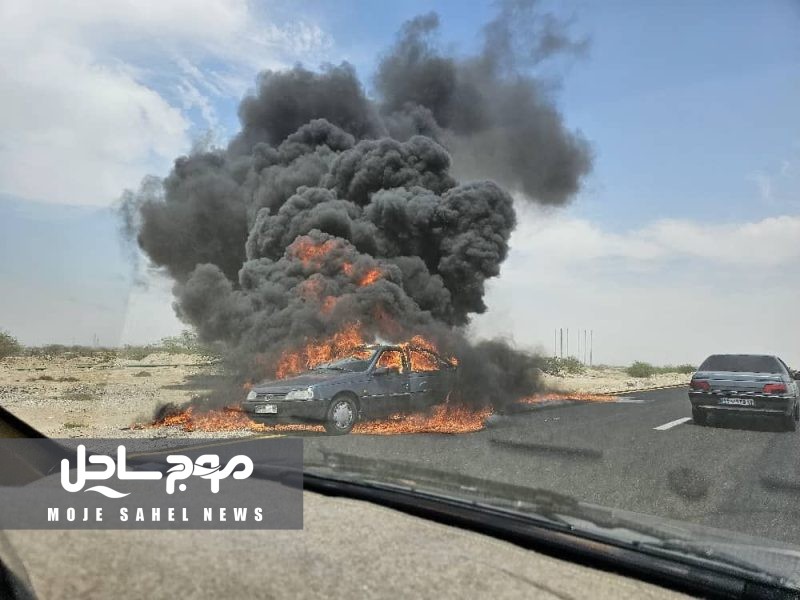 جاده مرگ همچنان قربانی می‌گیرد؛ پژو ۴۰۵ در آتش سوخت